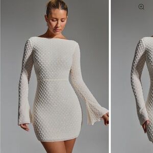 Oh Polly Embellished Open-Back A-Line Mini Dress in White